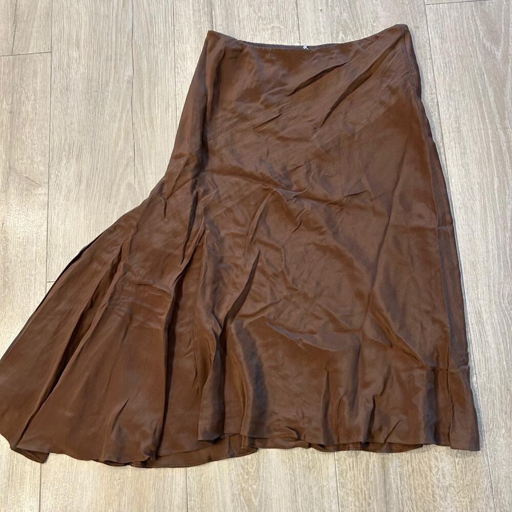 Ralph Lauren brown asymmetrical midi skirt. Size 8